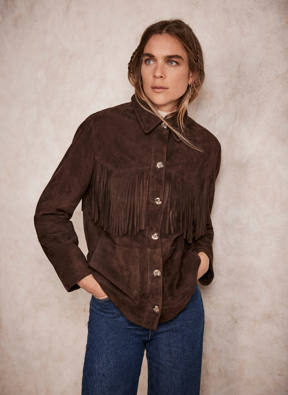 Brown Suede Fringed Jacket