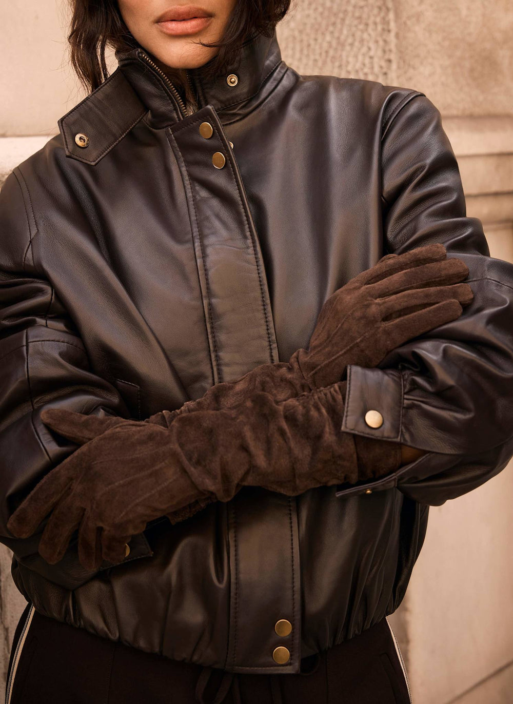 Brown Suede Long Gloves