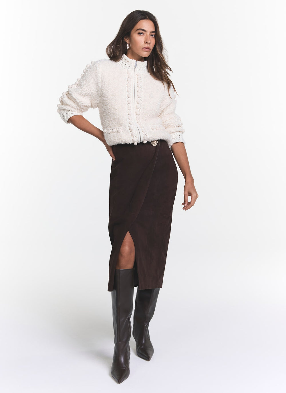 Brown Suede Wrap Midi Skirt