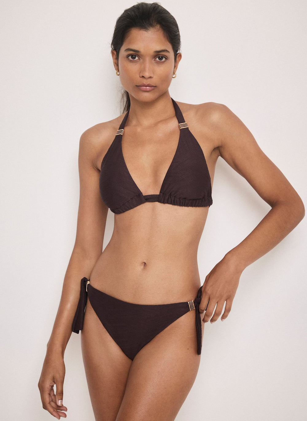 Brown Textured Triangle Bikini Top