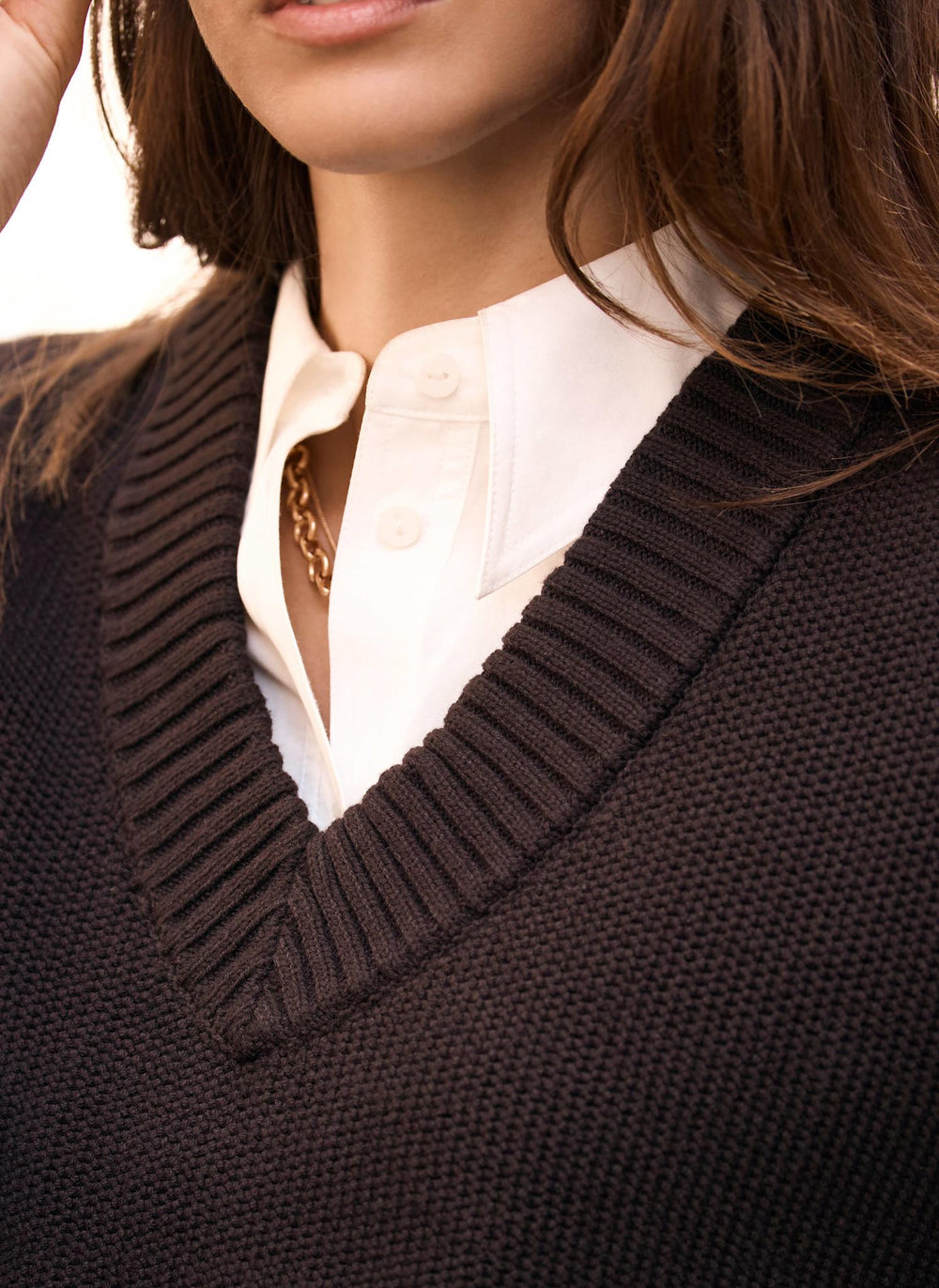 Brown Sleeveless V Neck Knit Top