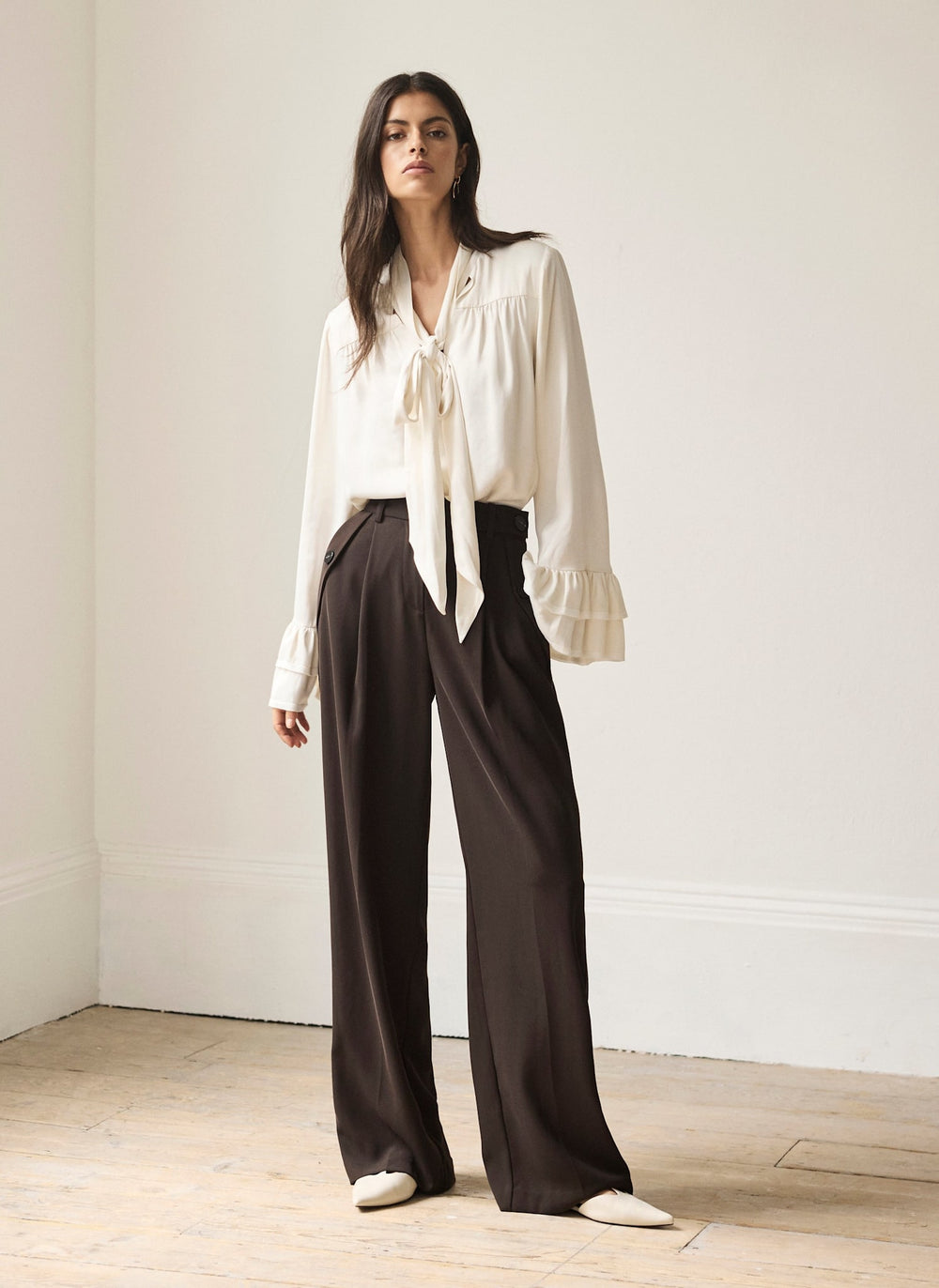 Brown Tailored Wide Leg Trousers