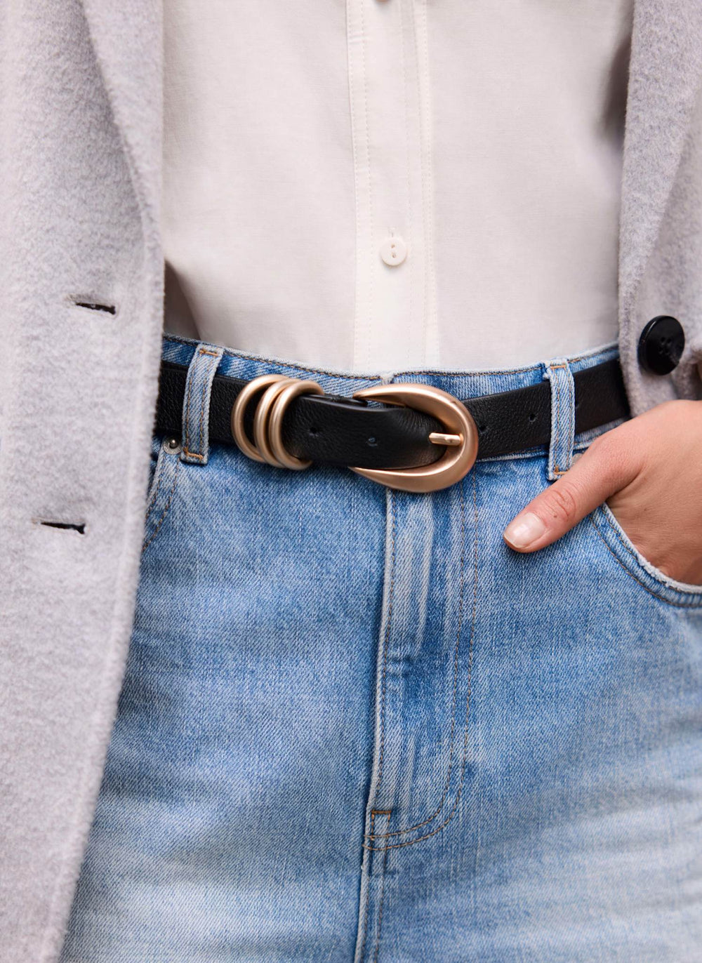 Black Leather Slim Belt