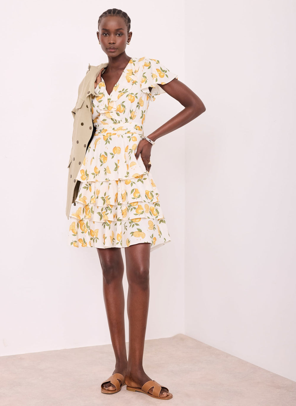 Yellow Lemon Print Mini Dress