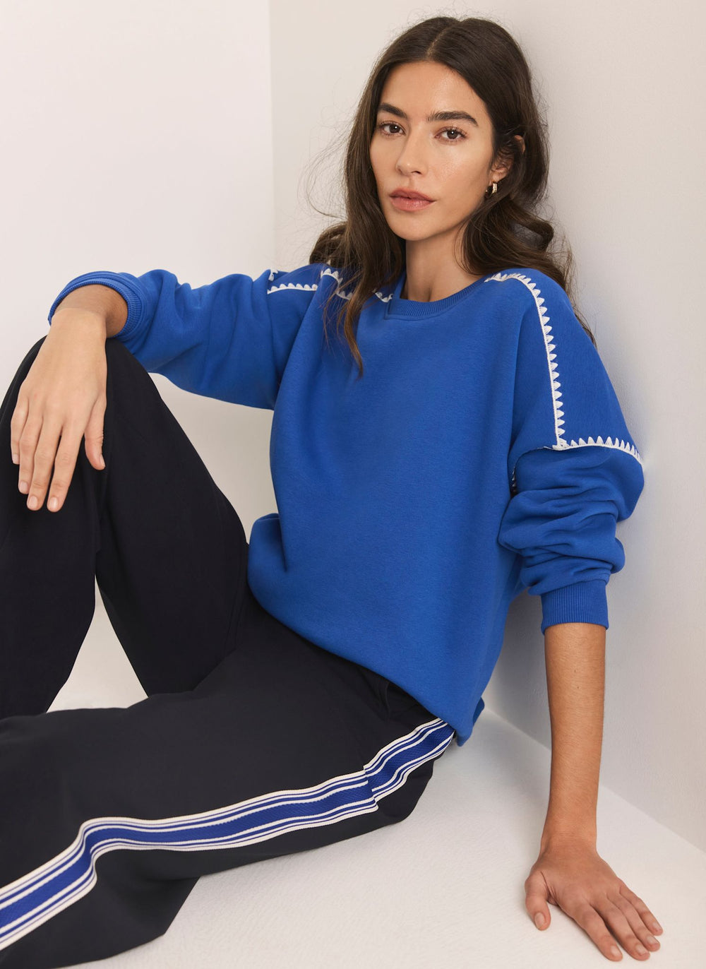 Blue Whipstitch Detail Sweatshirt