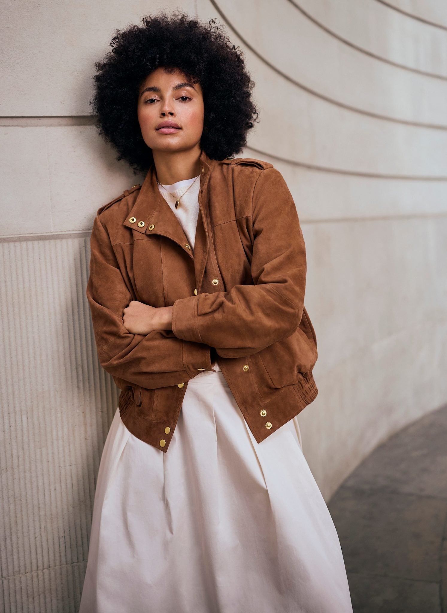 Tan Suede Pilot Bomber Jacket – Mint Velvet