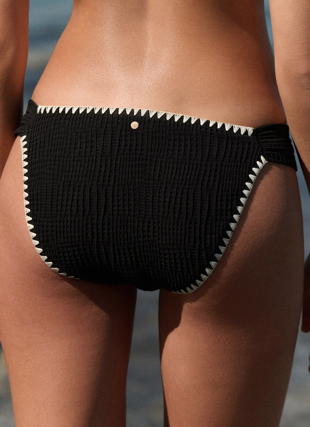 Black Whipstitch Waffle Bikini Bottoms
