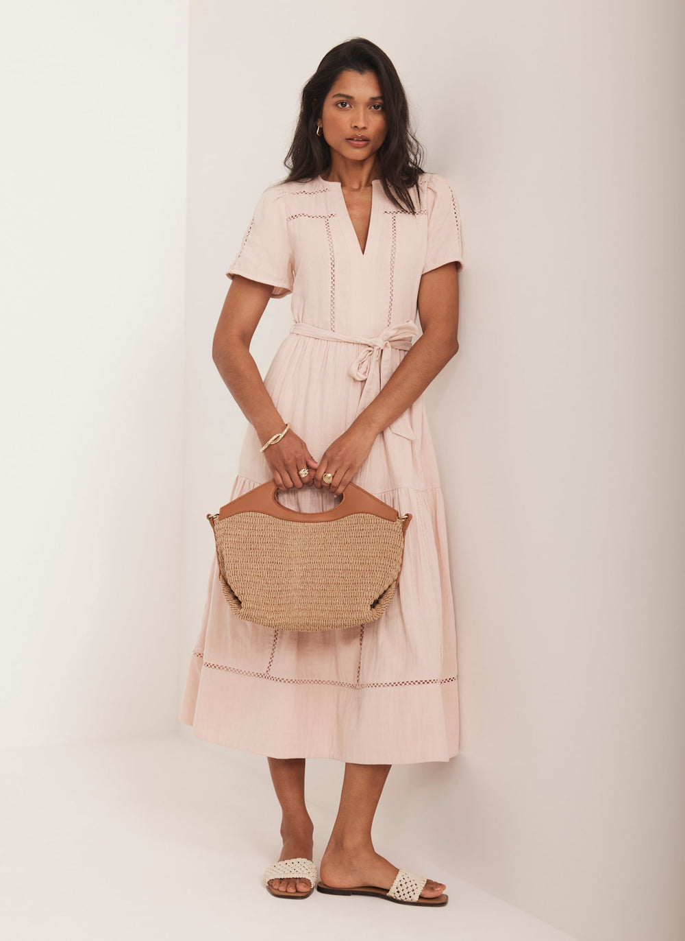 Pink Cotton Midi Dress