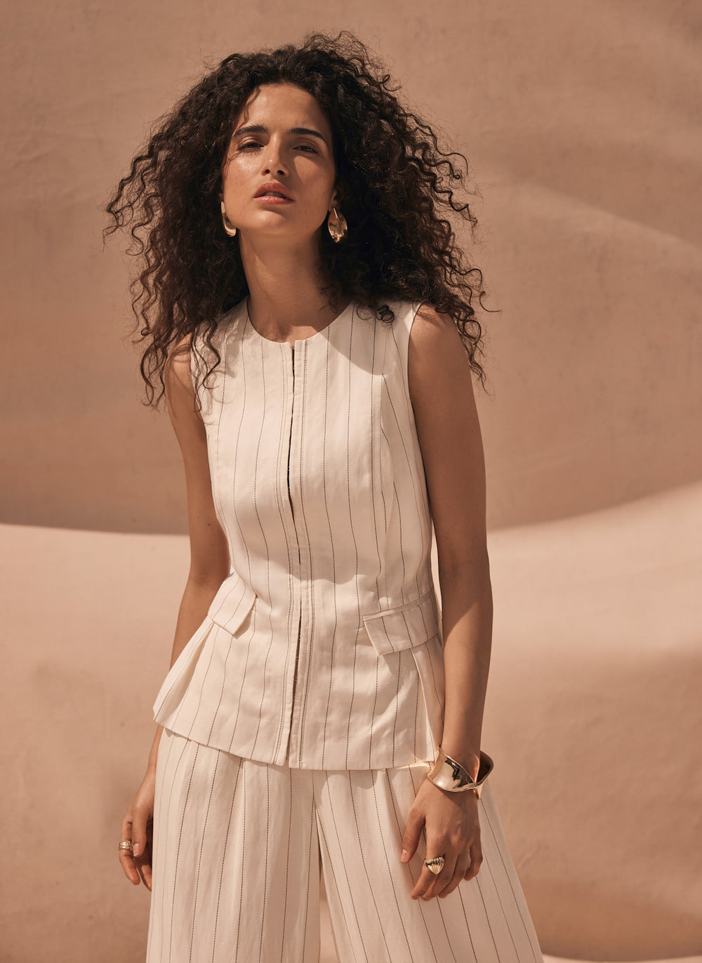 Cream Pinstripe Tie Back Waistcoat