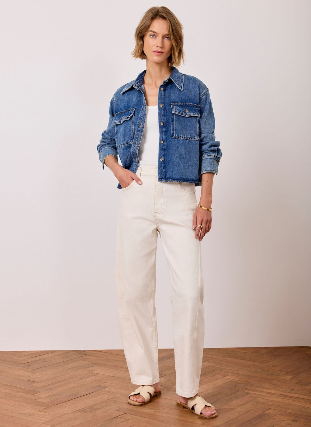 Cream Barrel Leg Jeans