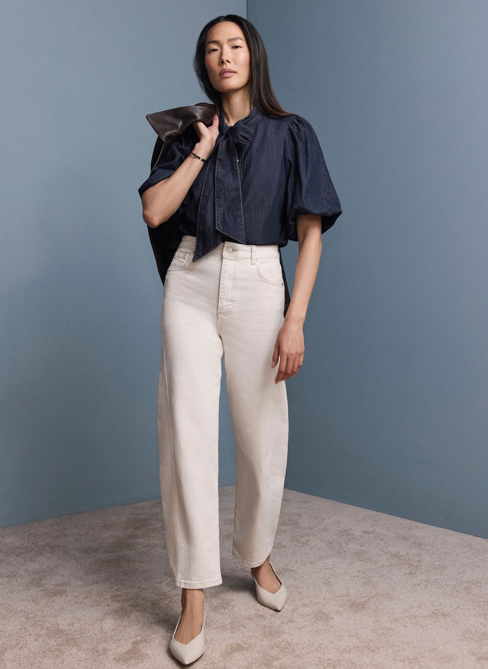 Cream Barrel Leg Jeans