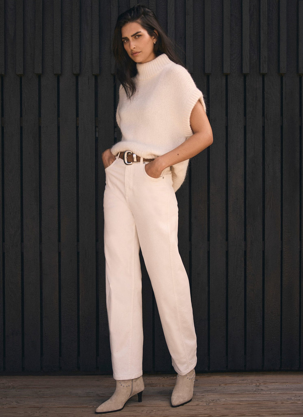 Cream Barrel Leg Jeans