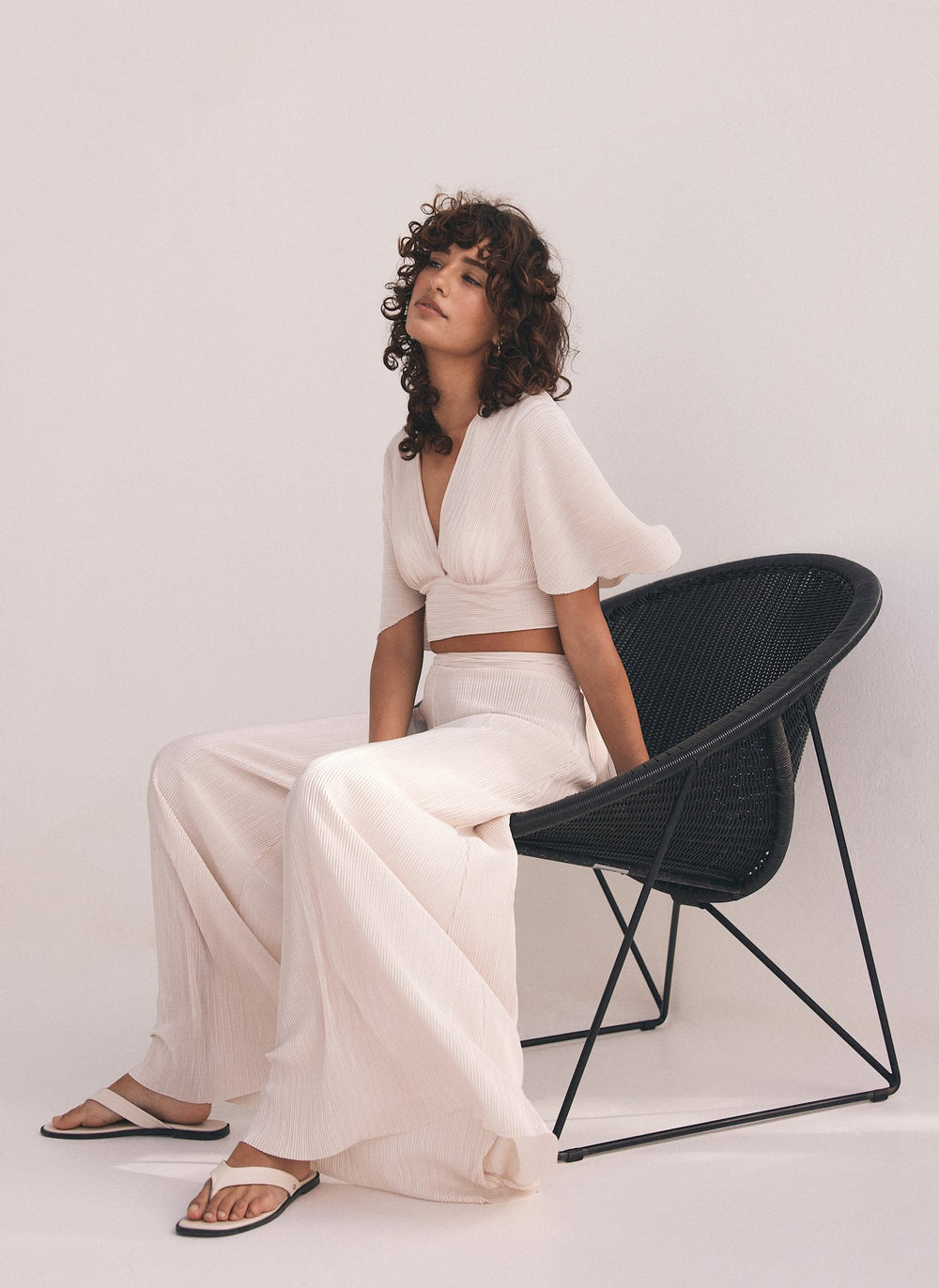 Cream Plisse Top and Trouser Set