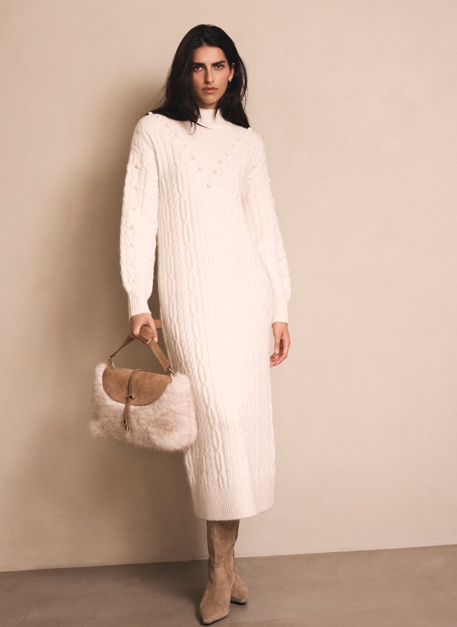 Cream Bobble Detail Knitted Midi Dress Mint Velvet Cream Bobble Detail Knitted Midi Dress Mint Velvet
