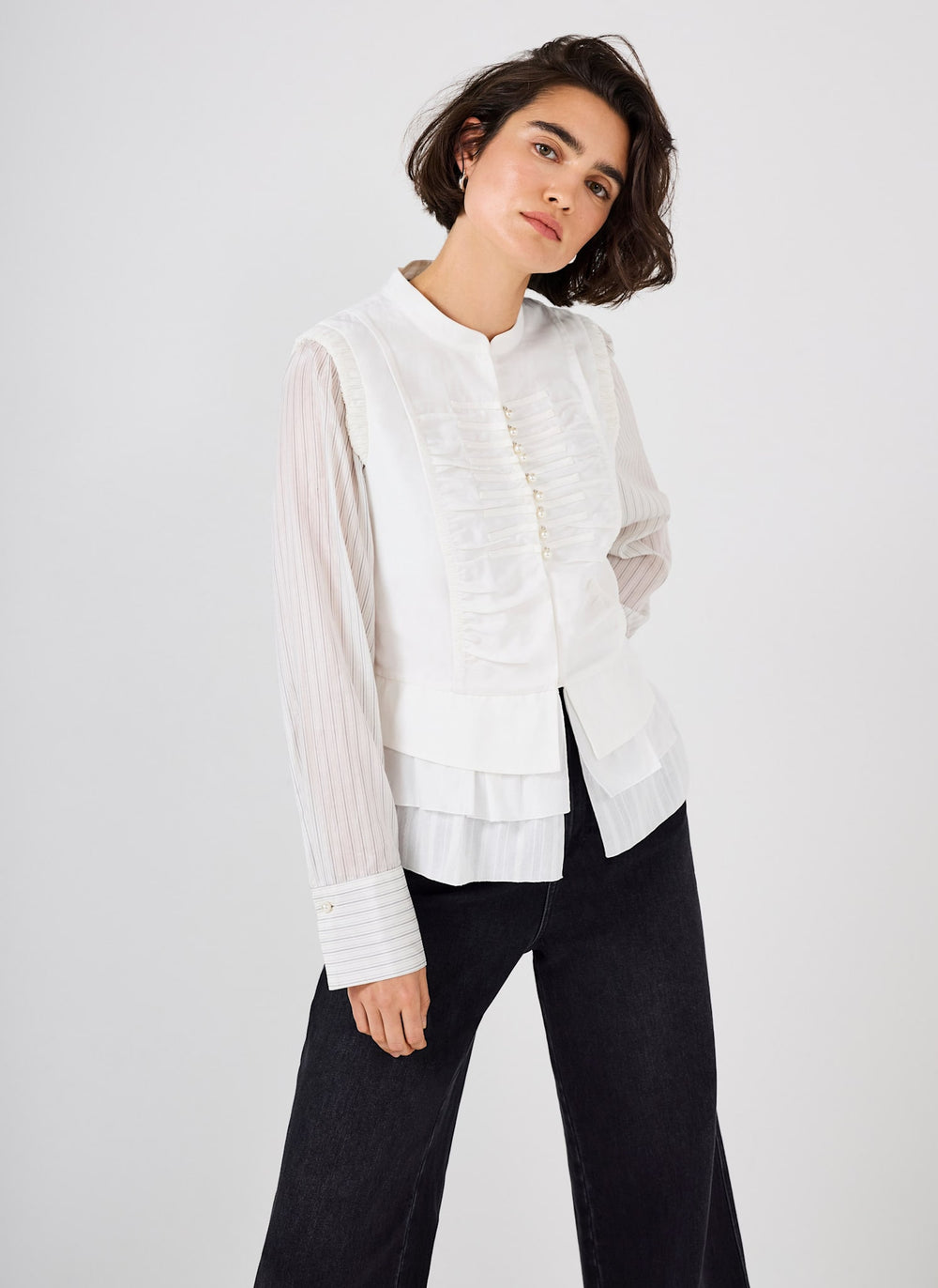 Cream Layered Ruched Detail Shirt