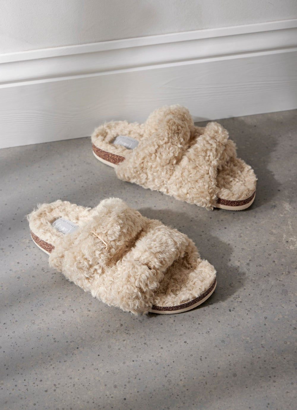 Cream Borg Strappy Sliders