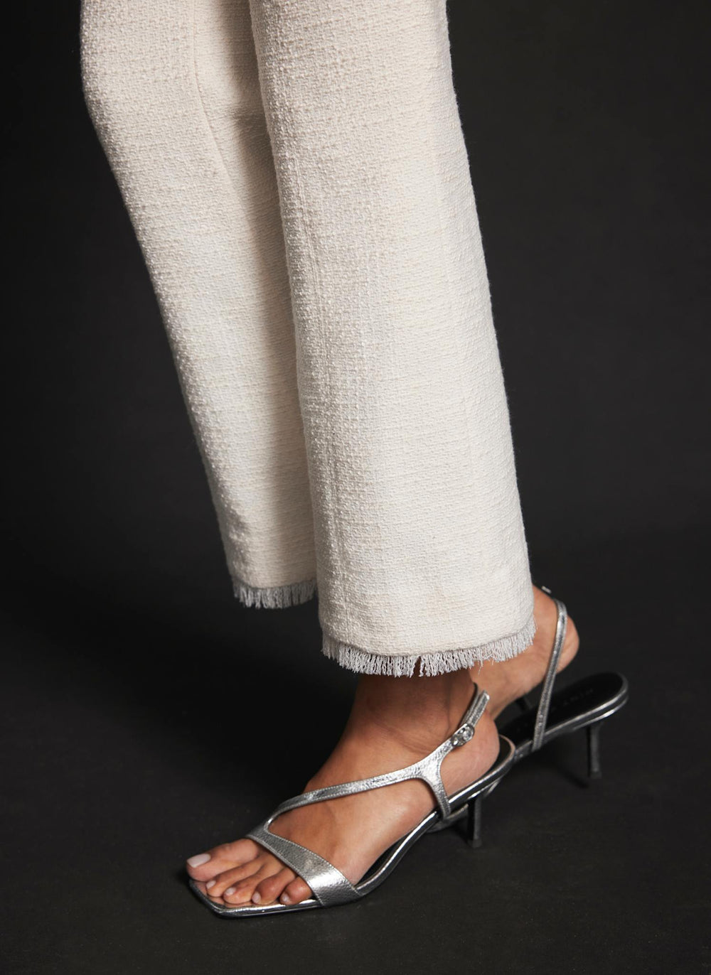 Cream Boucle Kick Flare Trousers