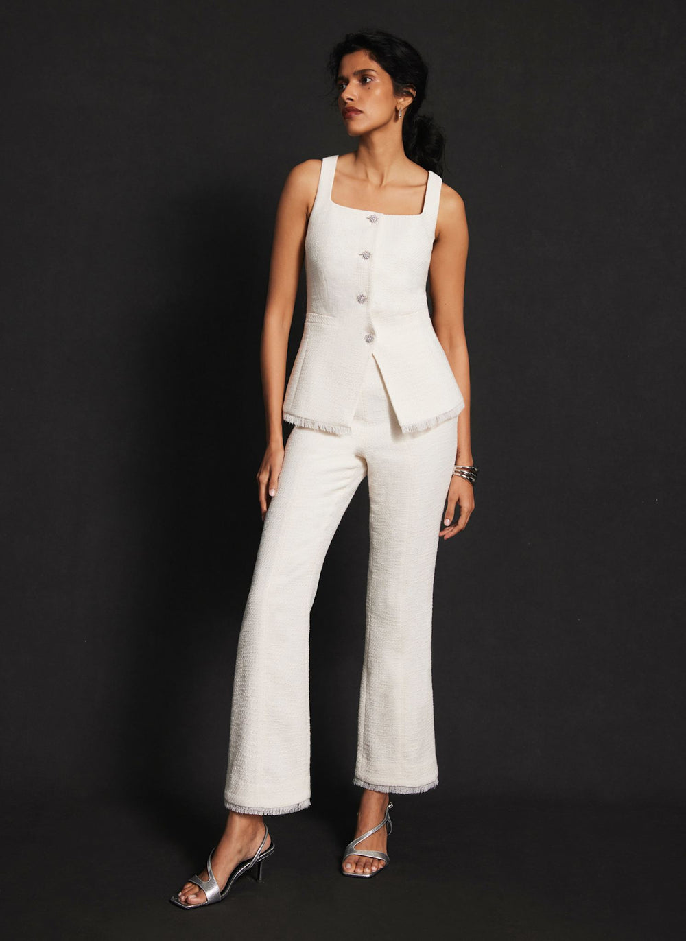 Cream Boucle Kick Flare Trousers