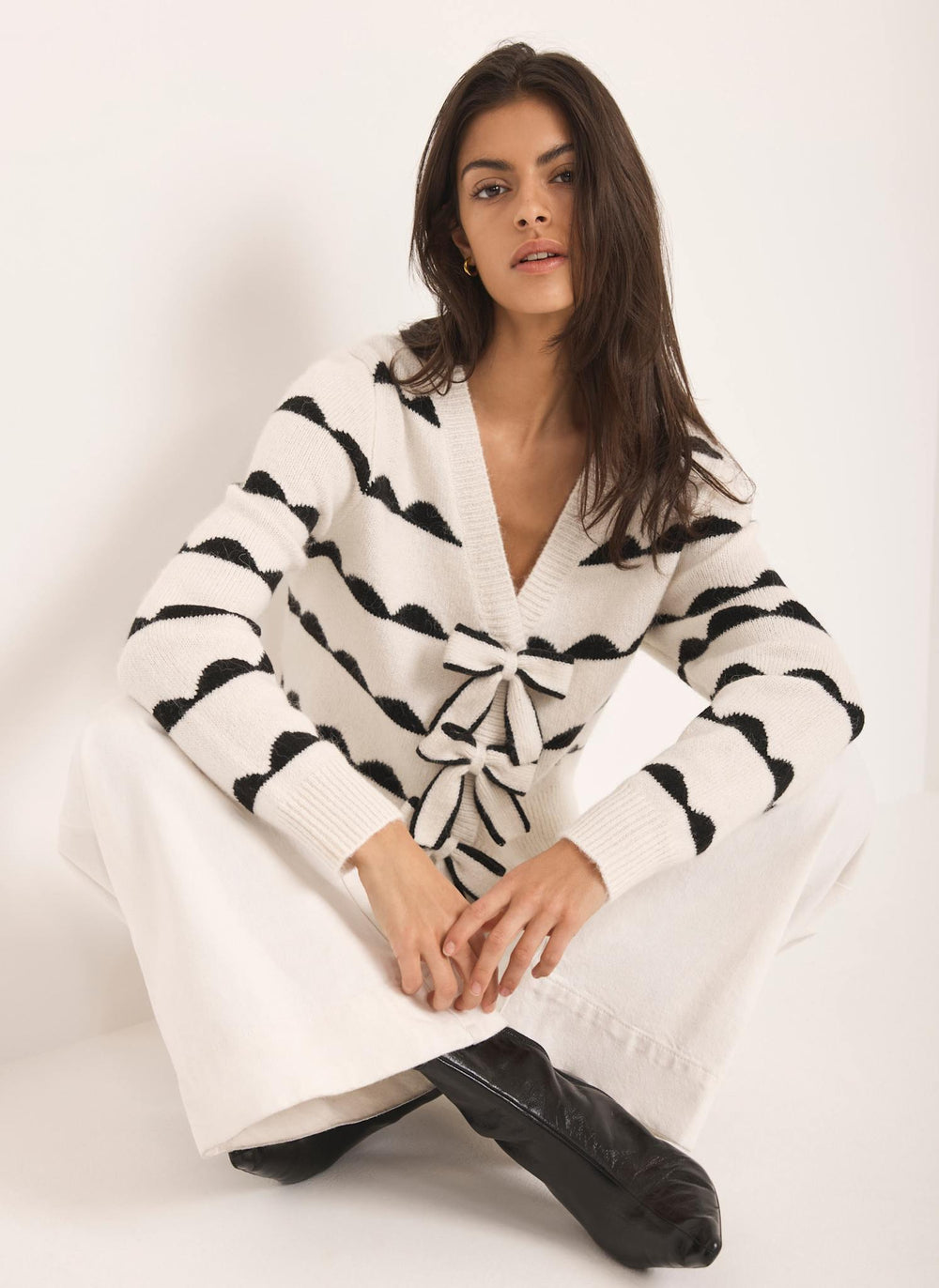 Cream Wool Blend Bow Detail Cardigan