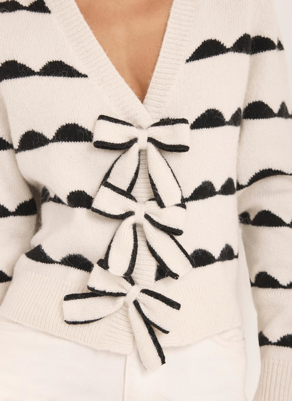 Cream Wool Blend Bow Detail Cardigan