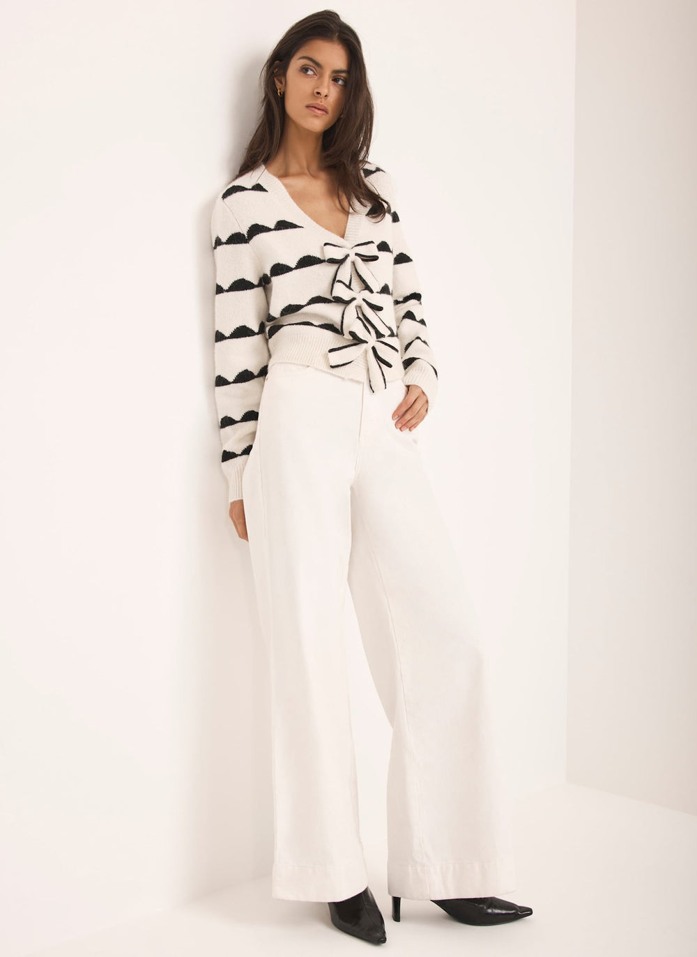 Cream Wool Blend Bow Detail Cardigan