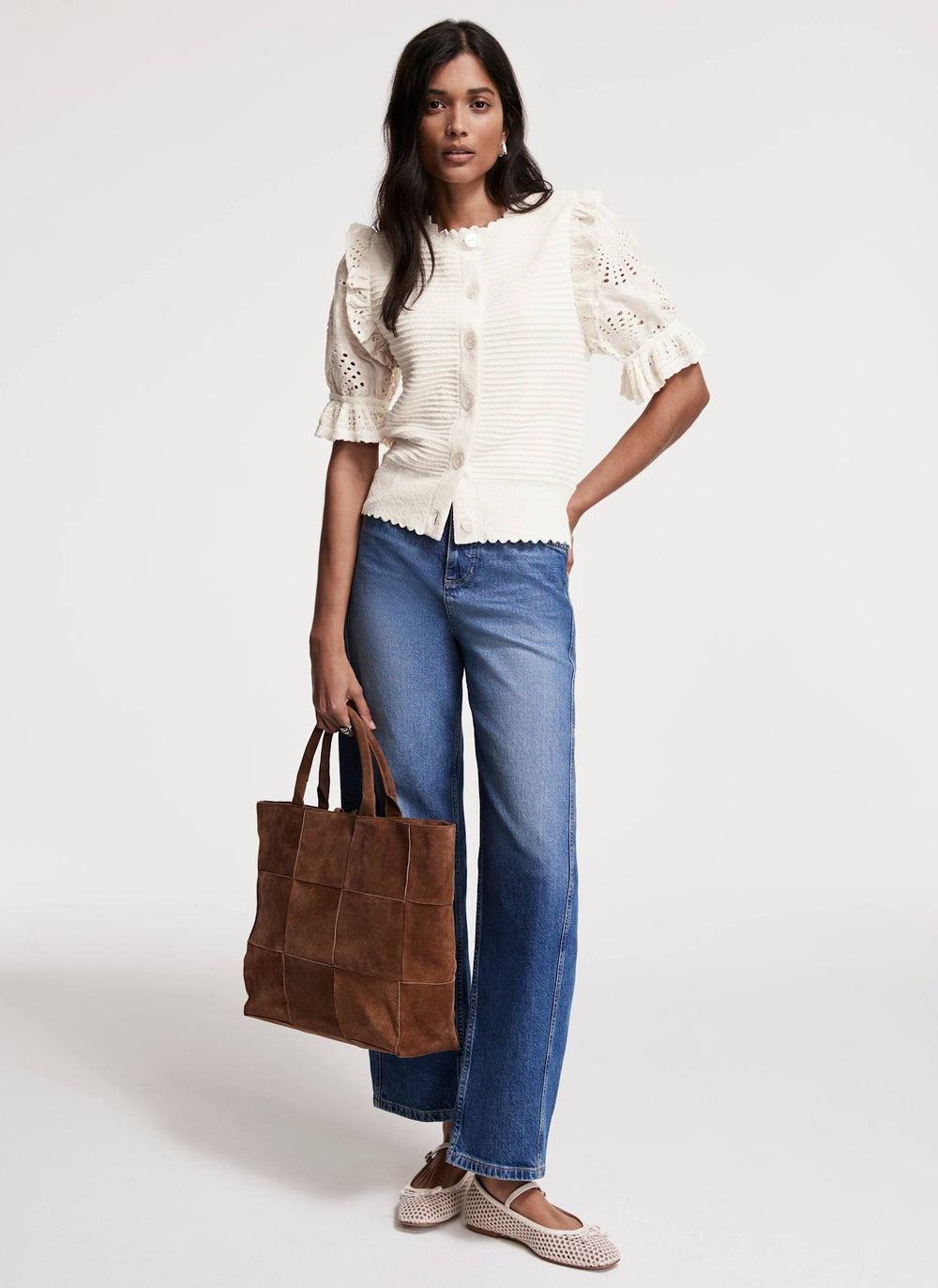 Cream Broderie Sleeve Cardigan