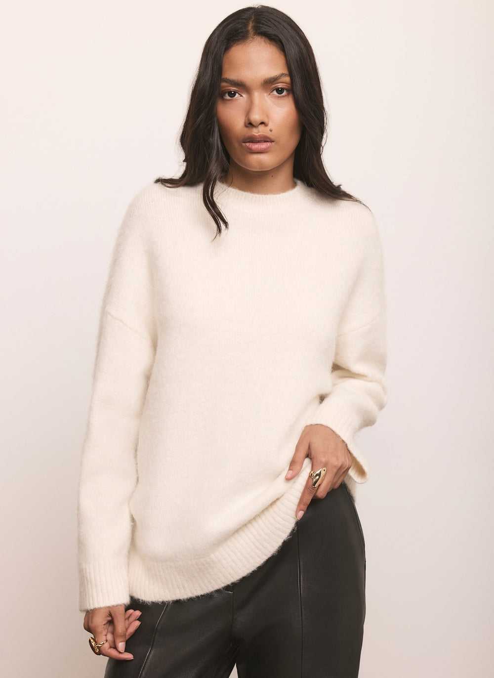 Cream Wool Blend Longline Jumper