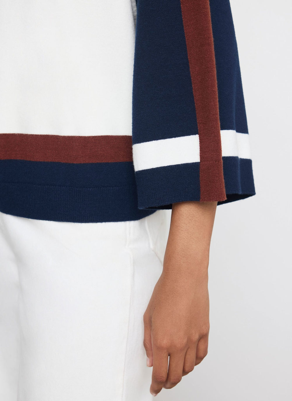 Cream Colour Block Wide Sleeve Knit Top
