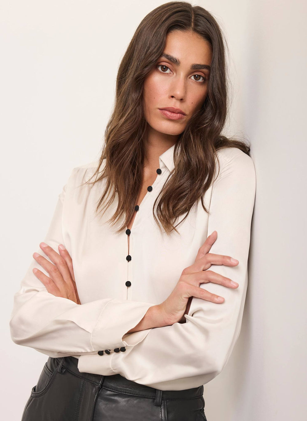 Cream Satin Button Detail Shirt