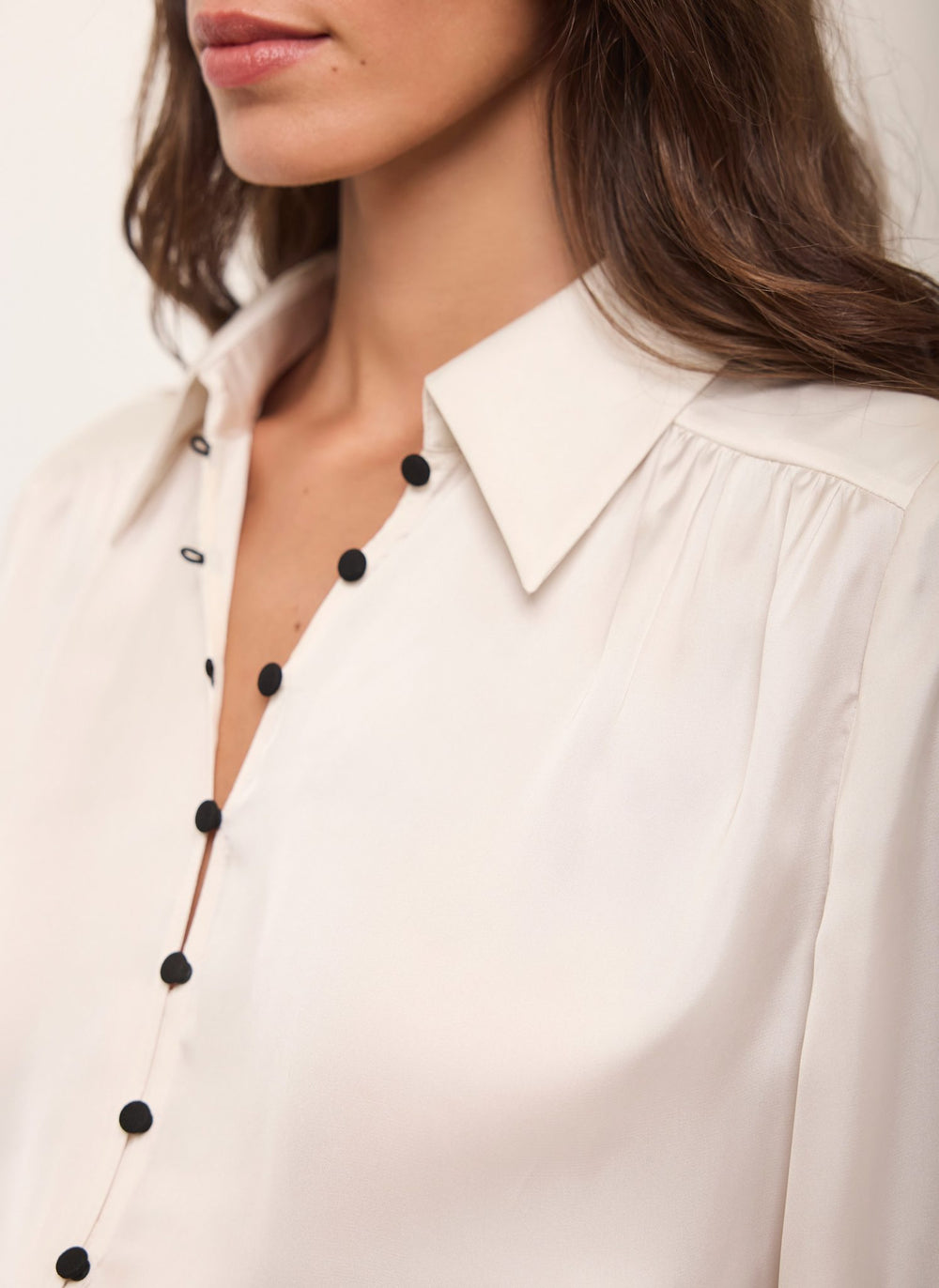 Cream Satin Button Detail Shirt