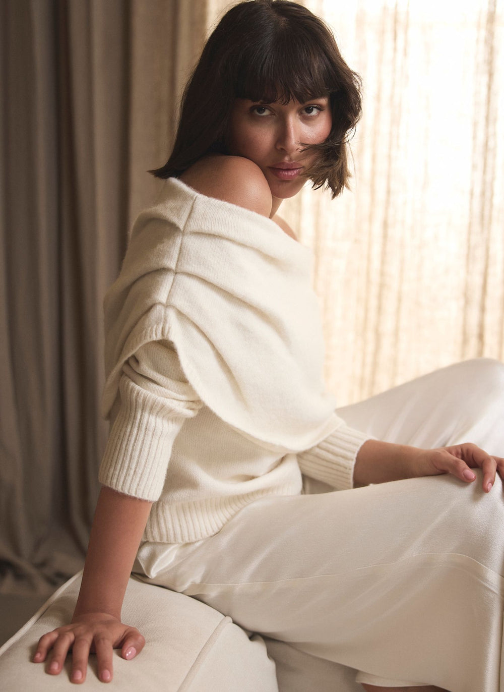 Cream Cosy Bardot Knit Jumper