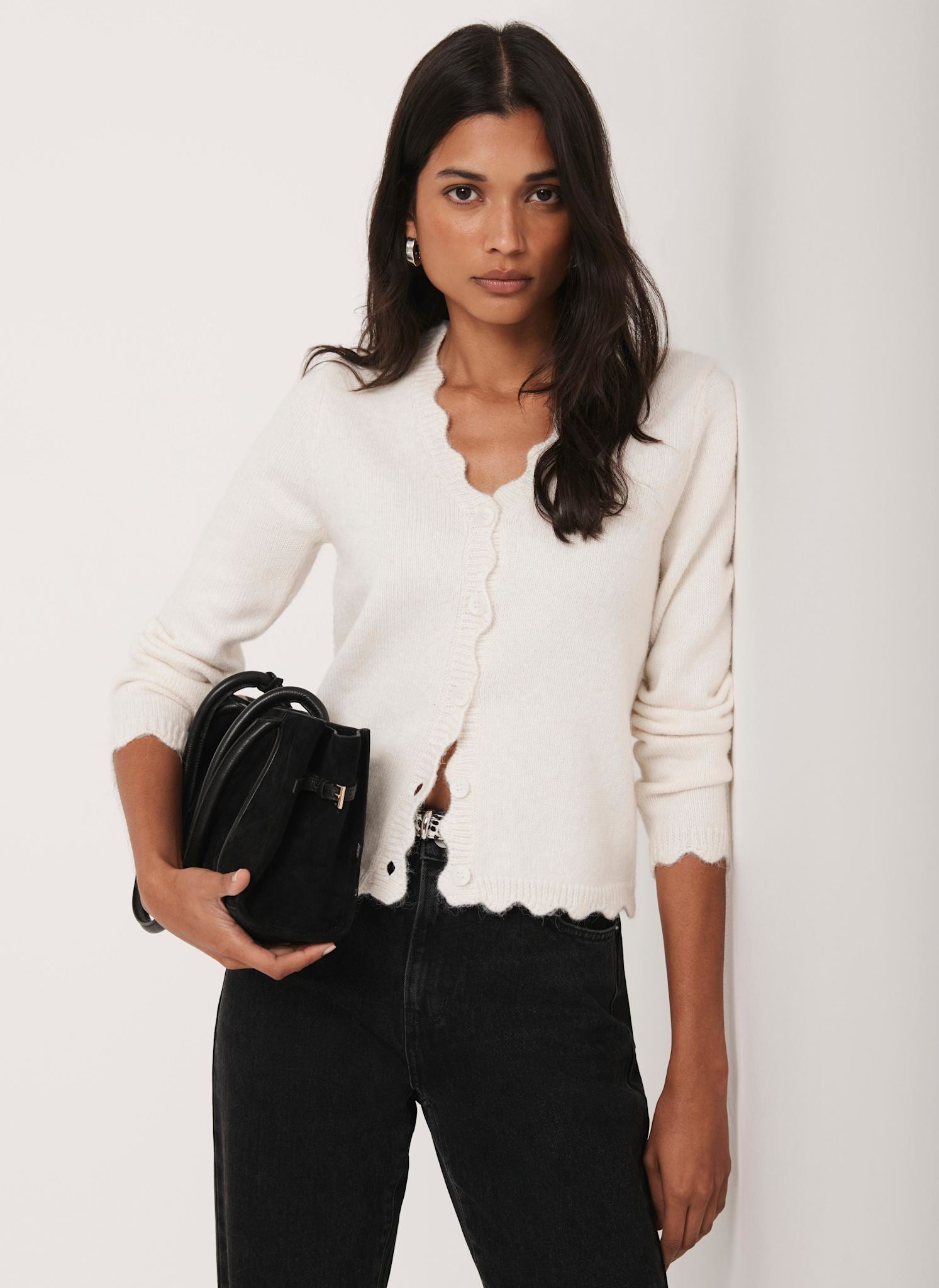 Cream Scallop Trim Cardigan