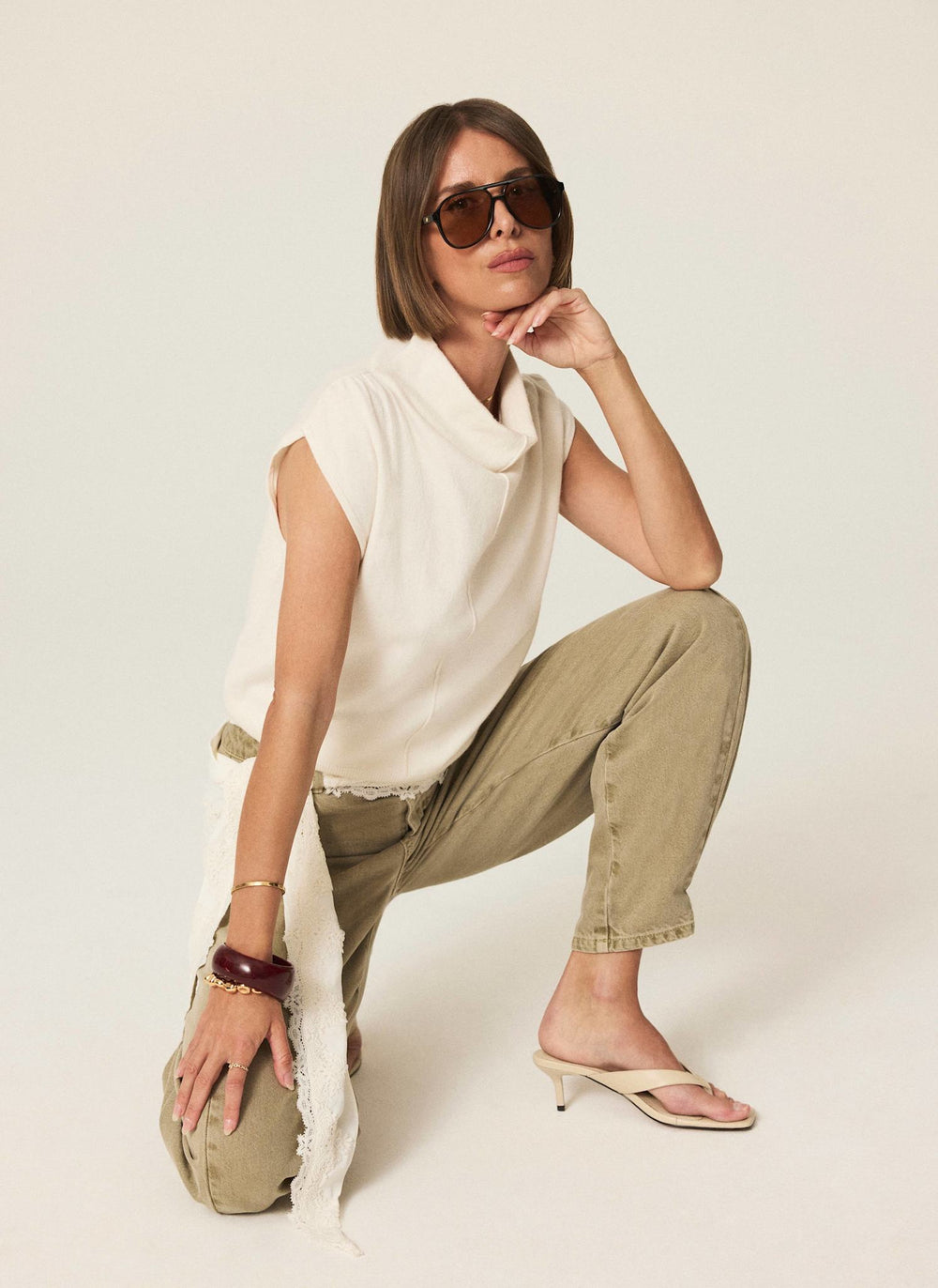 Cream Wool Blend Sleeveless Knit Top
