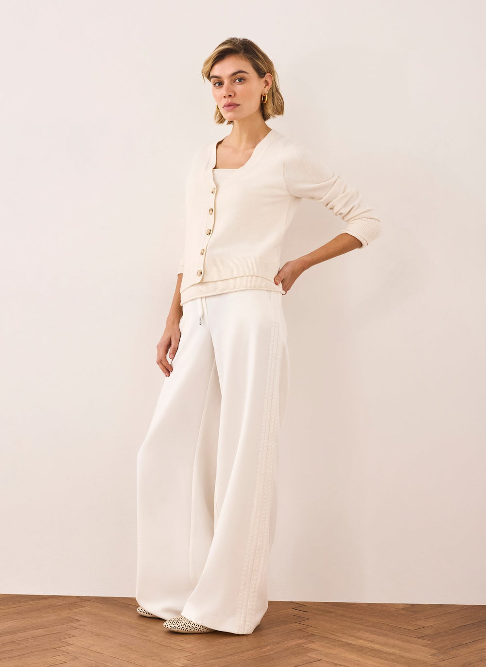 Cream Crochet Side Stripe Trousers