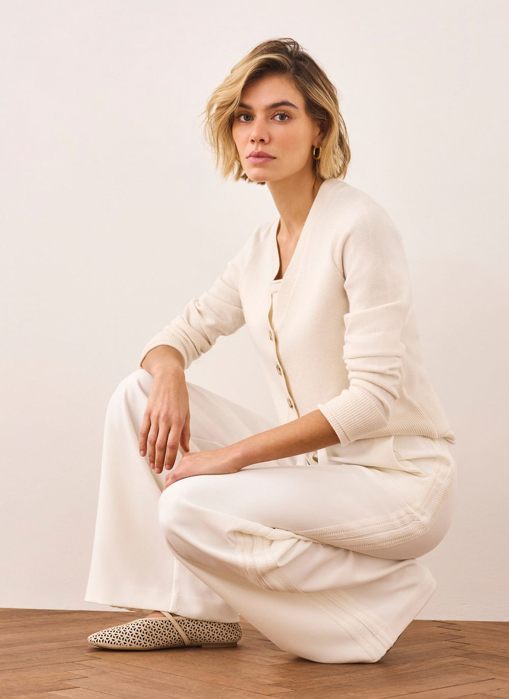 Cream Crochet Side Stripe Trousers
