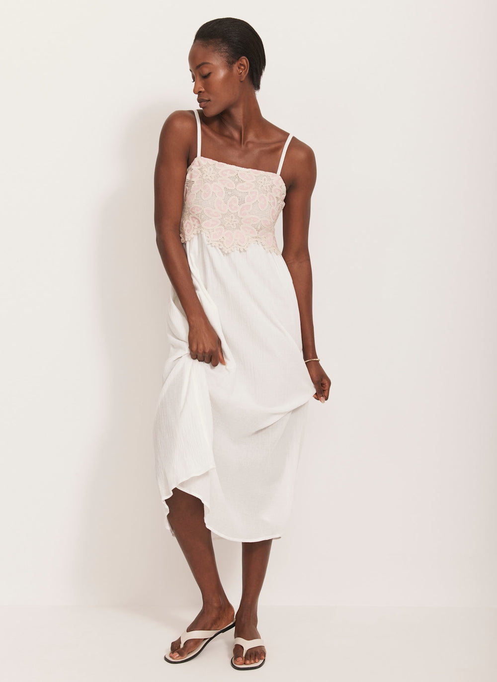 Cream Crochet Trim Maxi Dress