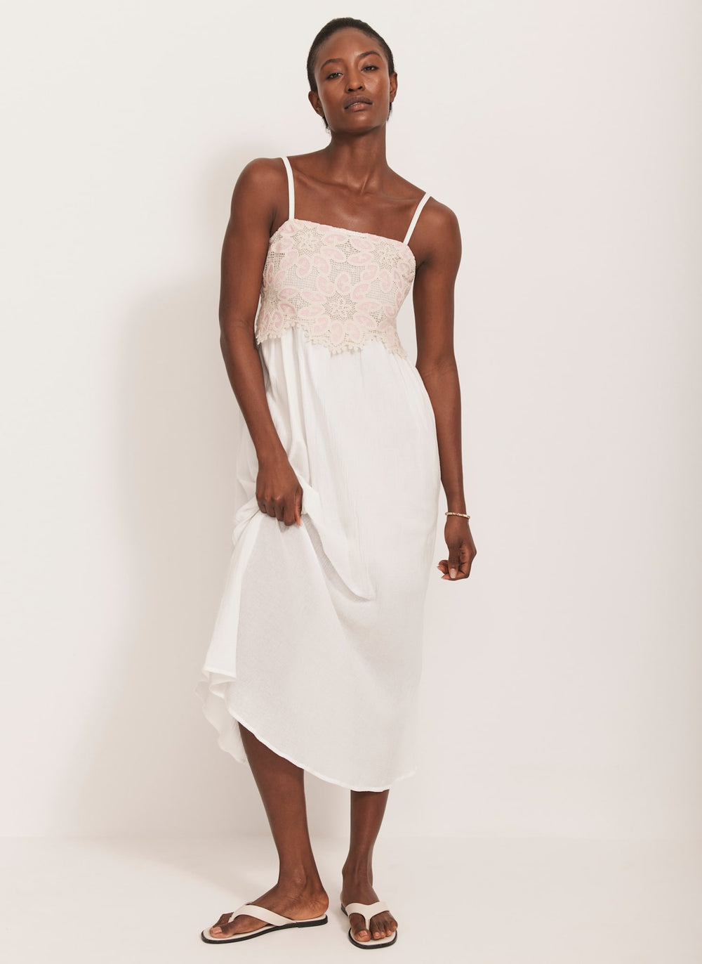 Cream Crochet Trim Maxi Dress