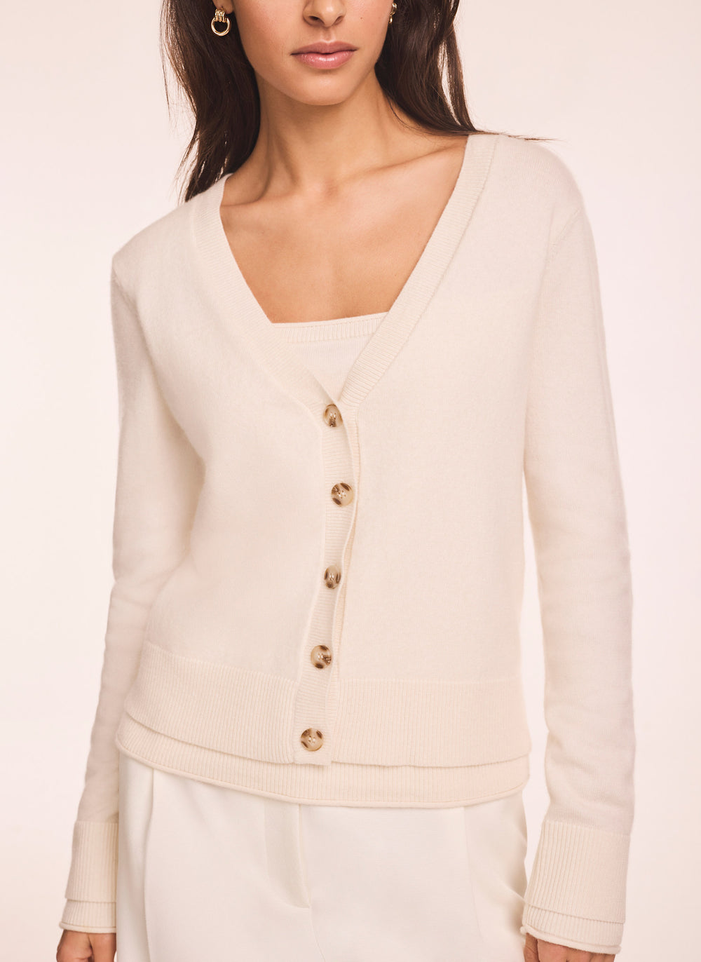 Cream Wool Blend Layered Cardigan