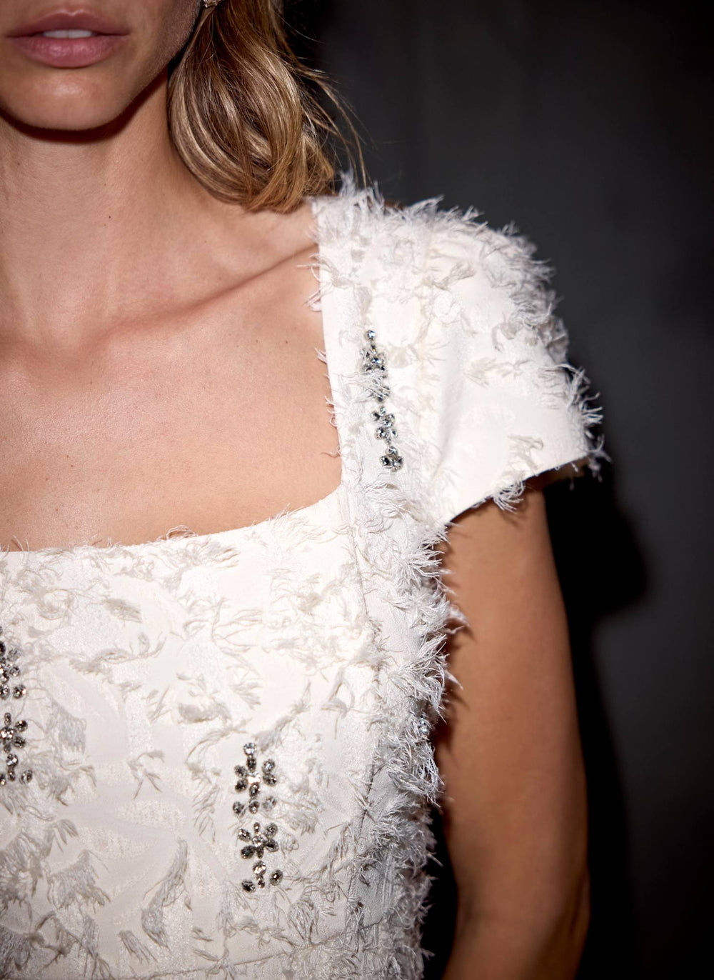 Cream Embellished Midi Dress
