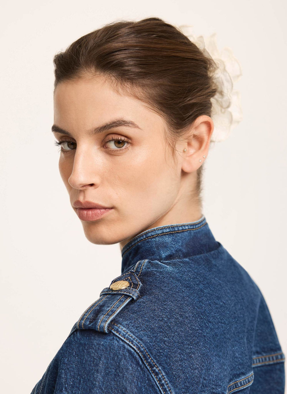 Cream Cotton Embroidered Scrunchie