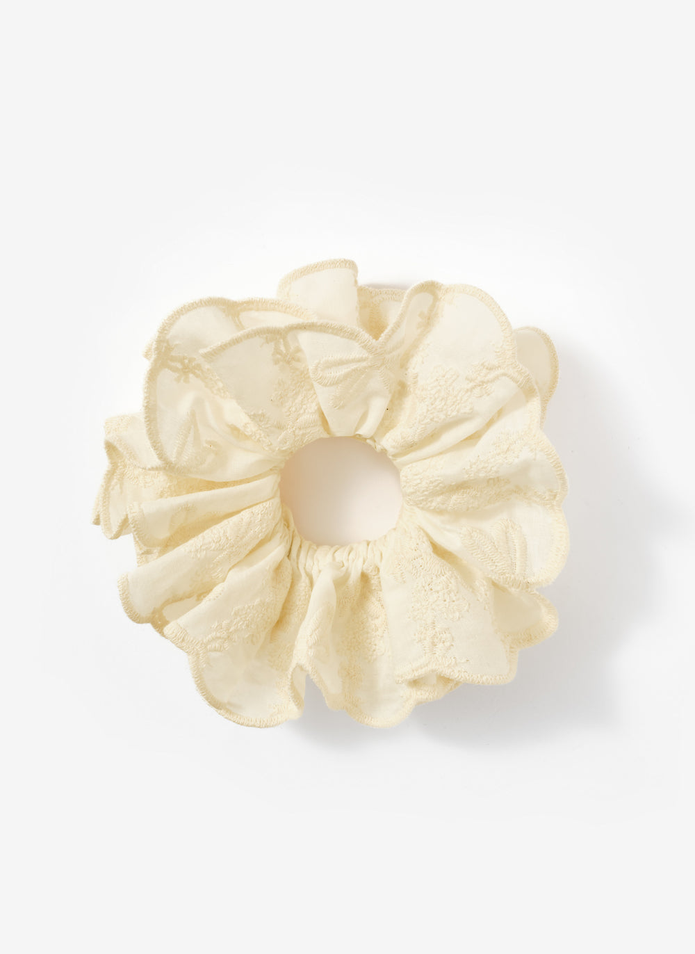 Cream Cotton Embroidered Scrunchie