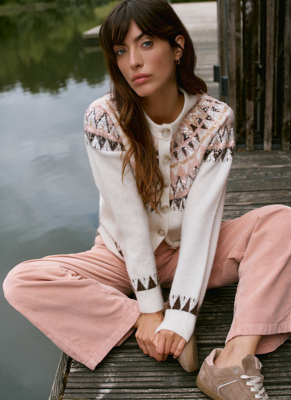 Cream Fair Isle Sequin Cardigan