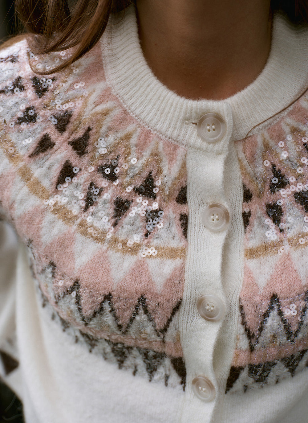 Cream Fair Isle Sequin Cardigan