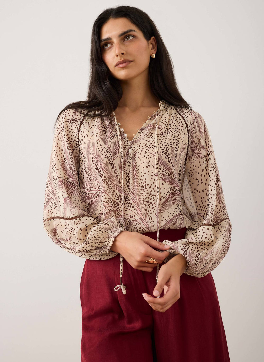 Cream Feather Print Blouse
