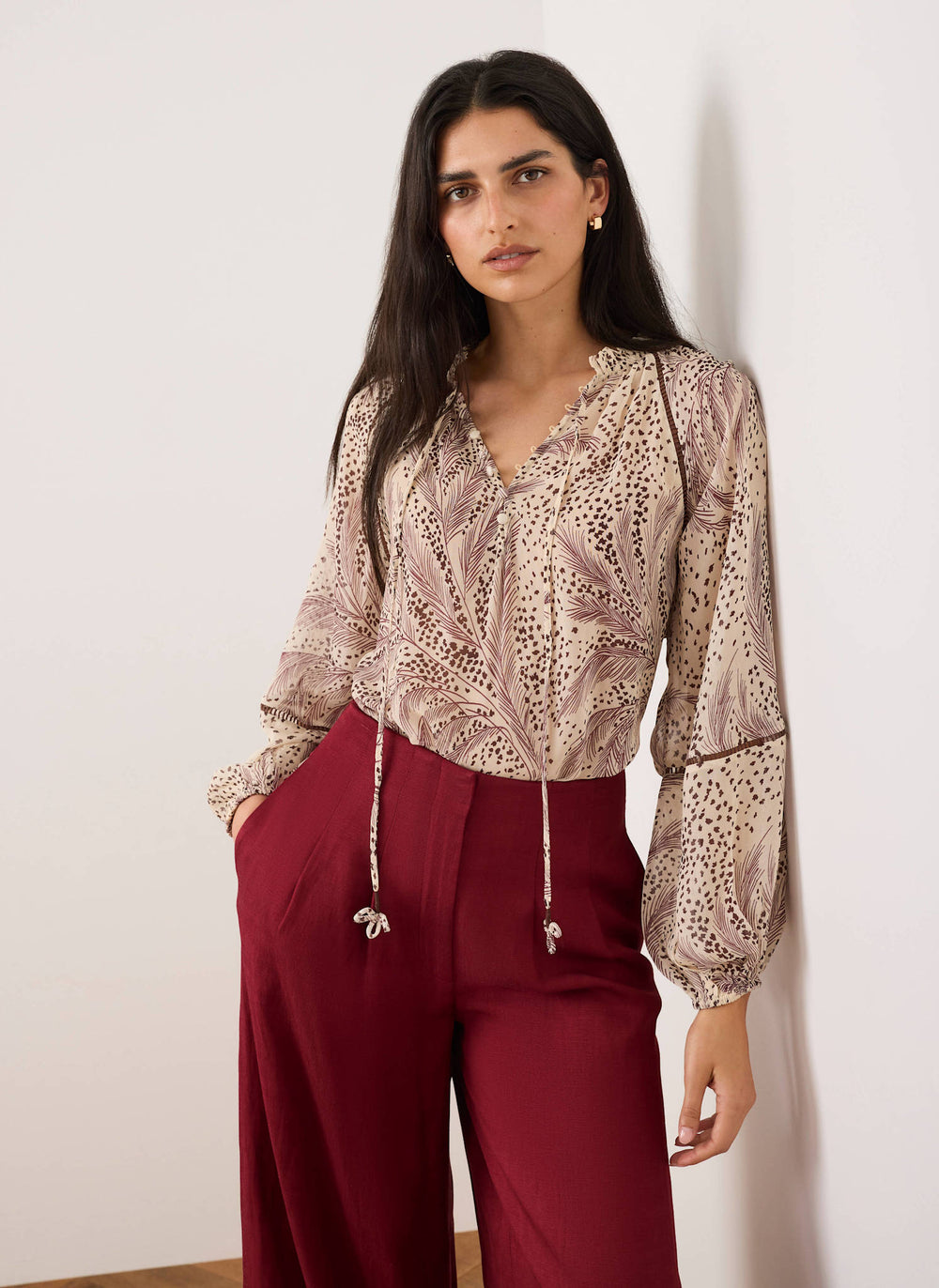 Cream Feather Print Blouse