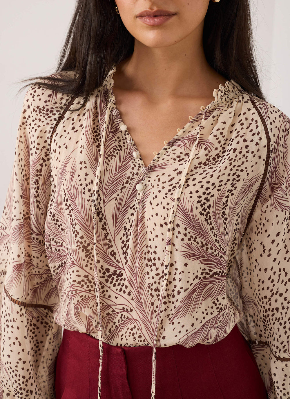 Cream Feather Print Blouse