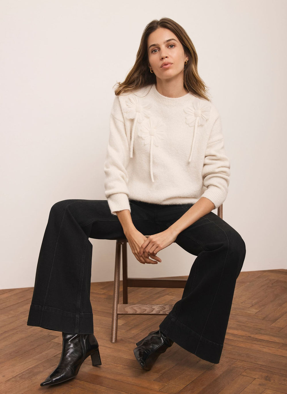 Cream Wool Blend Flower Detail Jumper