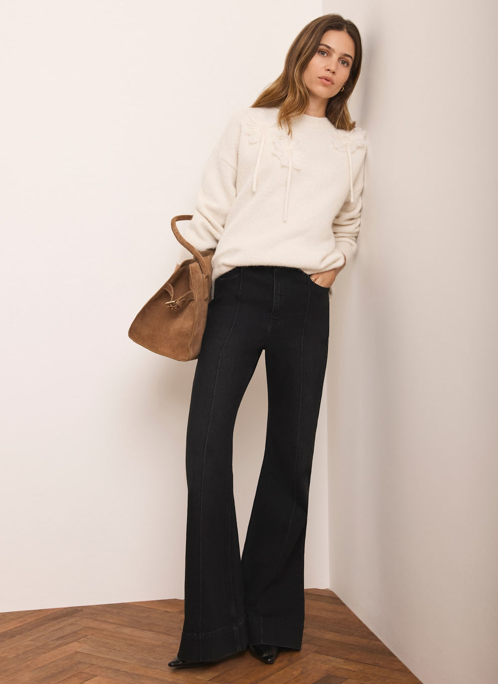 Cream Wool Blend Flower Detail Jumper