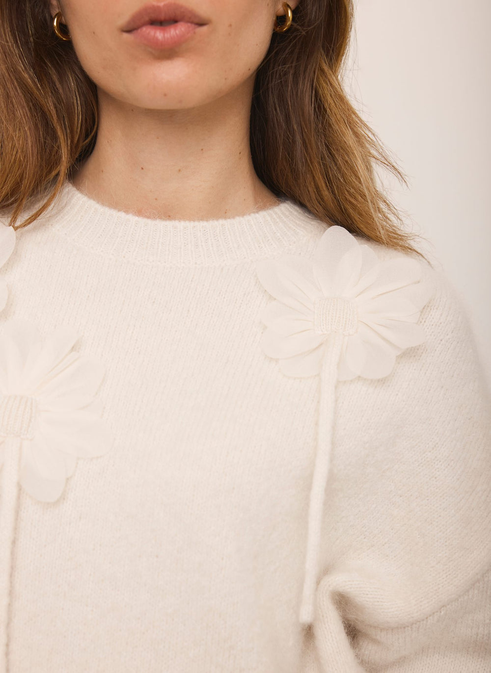Cream Wool Blend Flower Detail Jumper