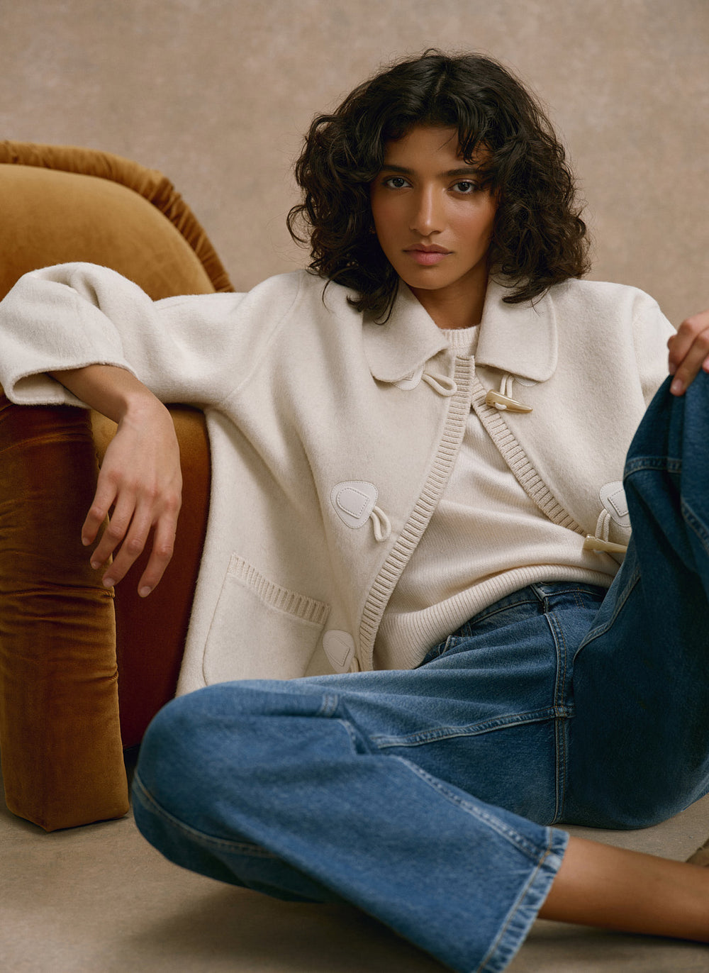 Cream Wool Blend Hand Finished Jacket